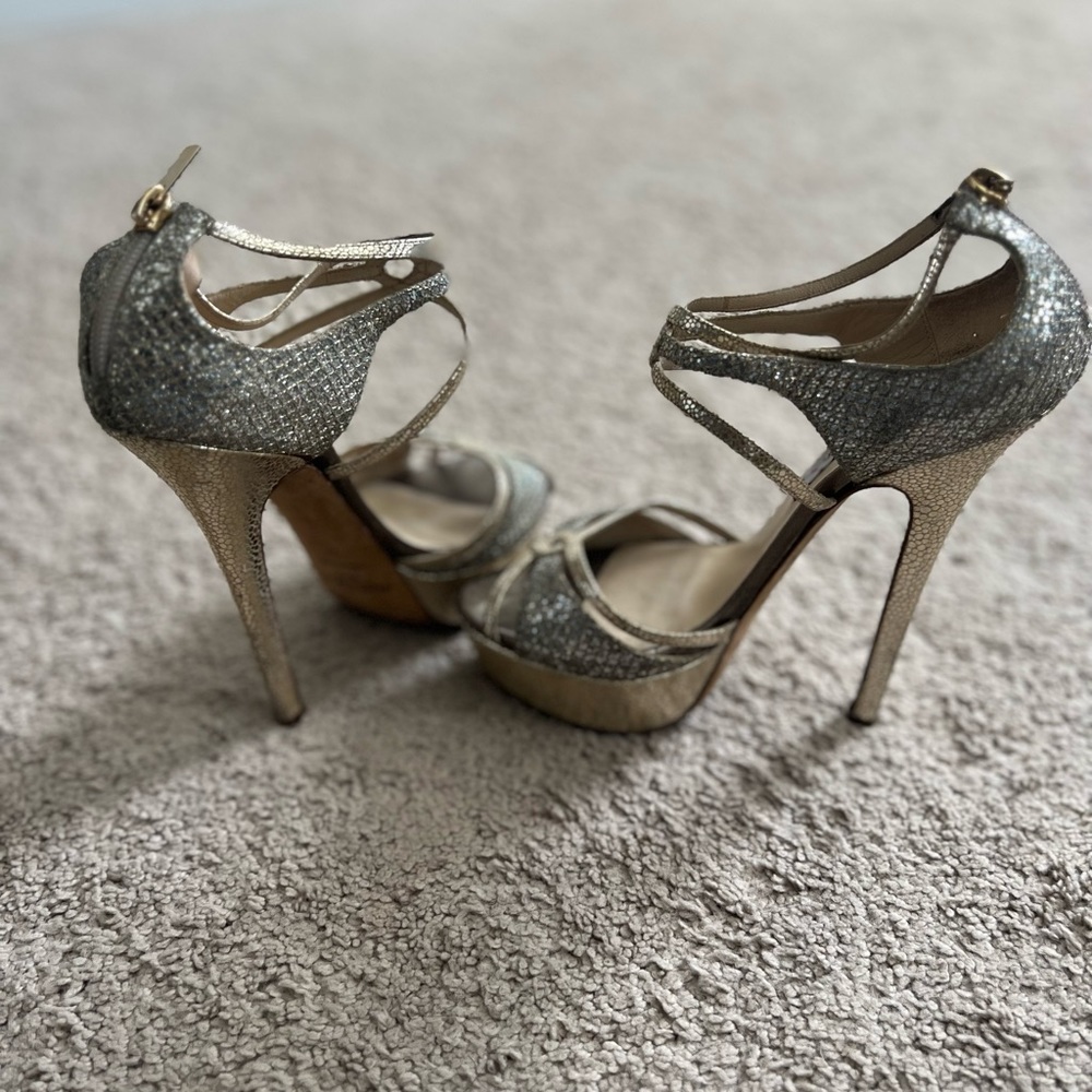 Jimmy Choo silver/gold platform heels